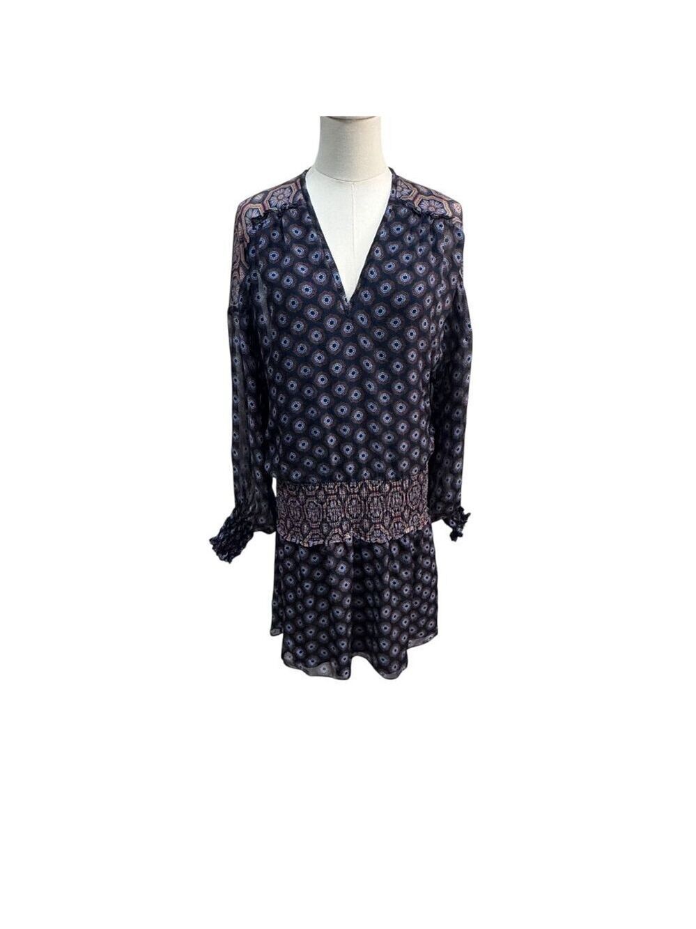 GUC Ramy Brook Silk Boho Print Dress XS Navy Multicolor